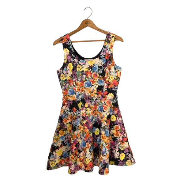 FLORAL Multicolored Dress - Papaya - Colorful Flower Pattern Skater Dress - L - Picture 1 of 7